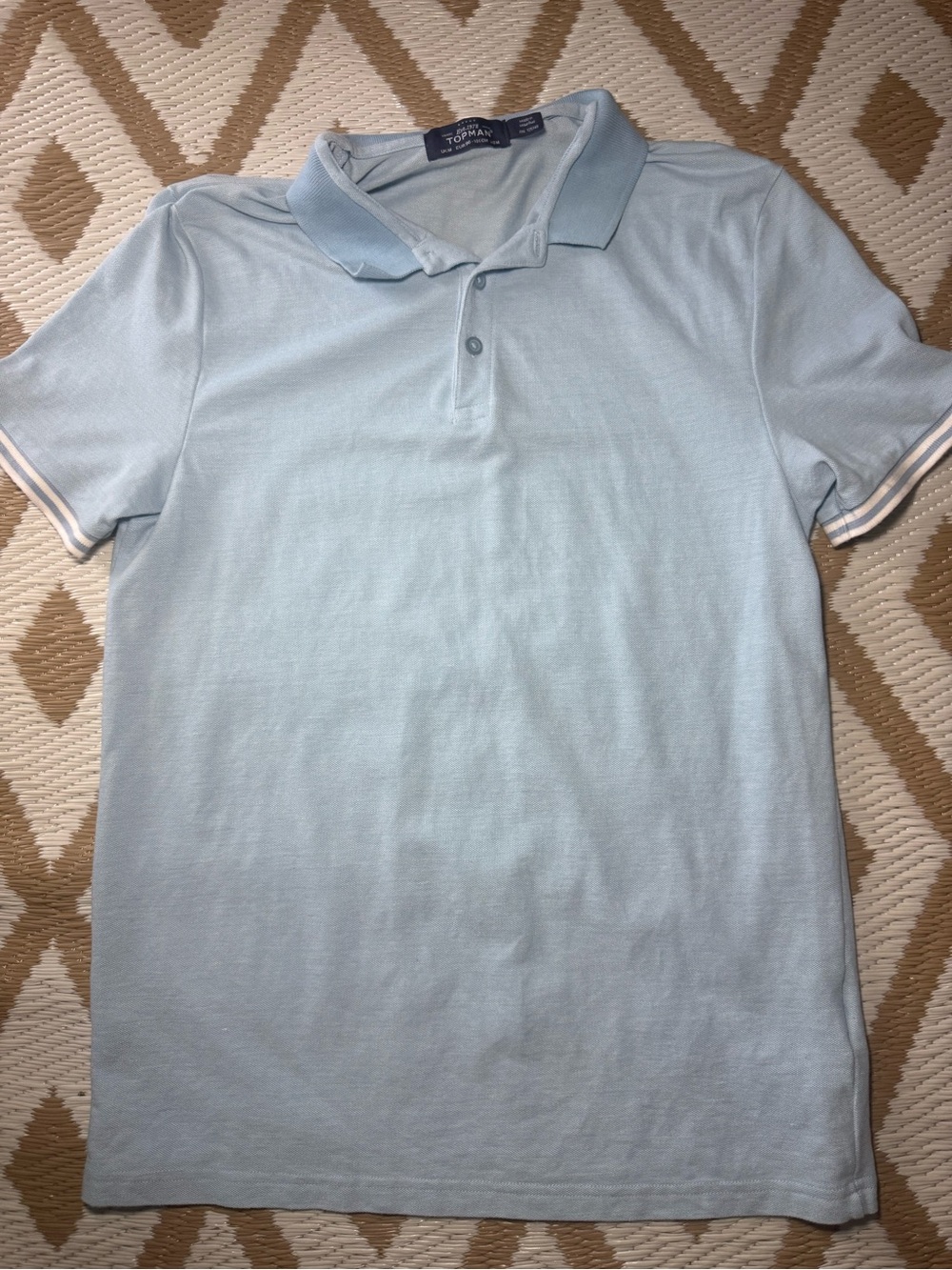 Topman Light Blue Polo with Contrast Sleeve Stripes